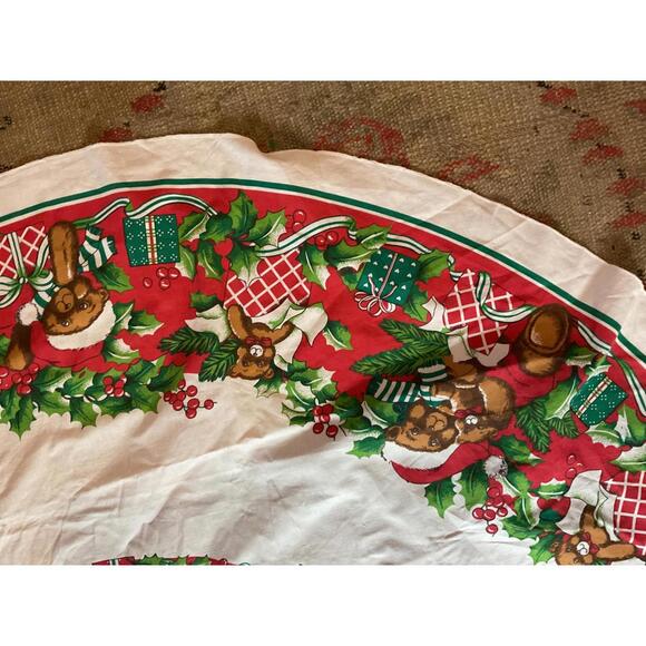 Festive Vintage Holiday Tablecloth with Christmas Bears and Holly Design - Picture 4 of 6